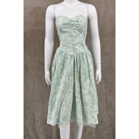 Vintage All That Jazz Dress Juniors 9 Pastel Green Floral Midi Lace Y2K Boho - Picture 1 of 13